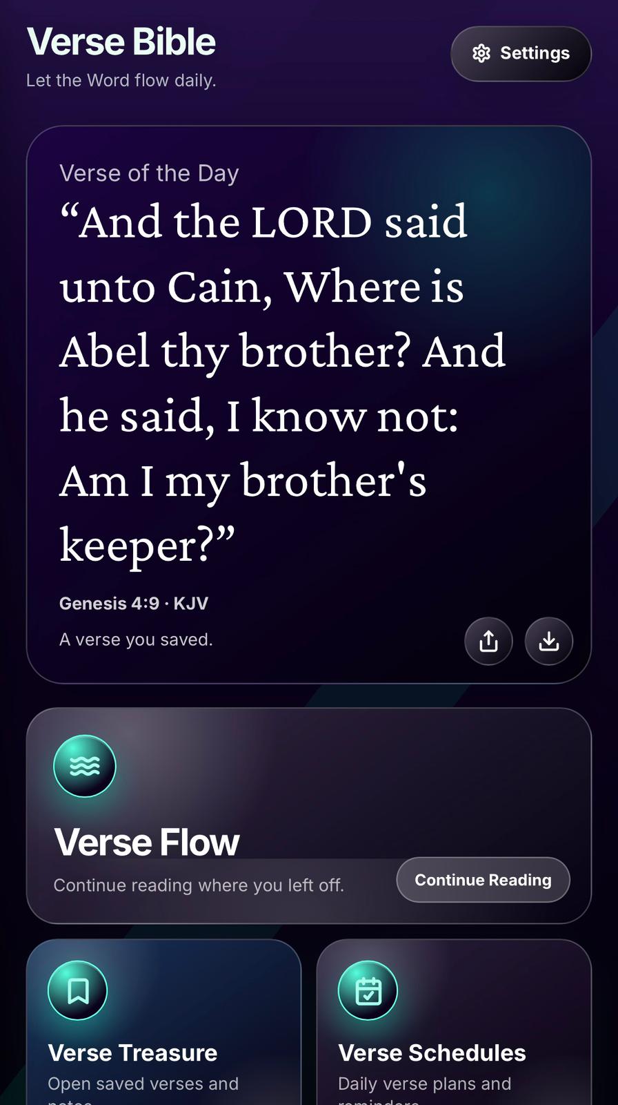 Verse Bible home screen screenshot